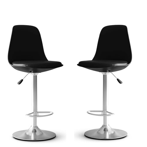 Image of DIYA Seating Solutions 360 Revolving Adjustable Height Bar Stool Chair with Chrome Metal Base | 1 Year Warranty | Leatherette Upholstery | Stable Stool for Dining Spaces, Cafeteria- Black (Pack of 2)