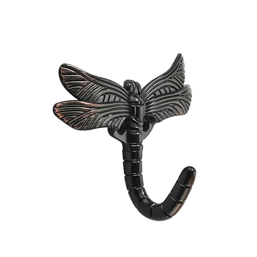 khtumeware 4 Pack Dragonfly Wall Mounted Oil Rubbed Bronze Hooks, Animal Heavy Duty Vintage Decorative Indoor Outdoor Universal for Coat Towel Robe Clothes Hats Bags Keys