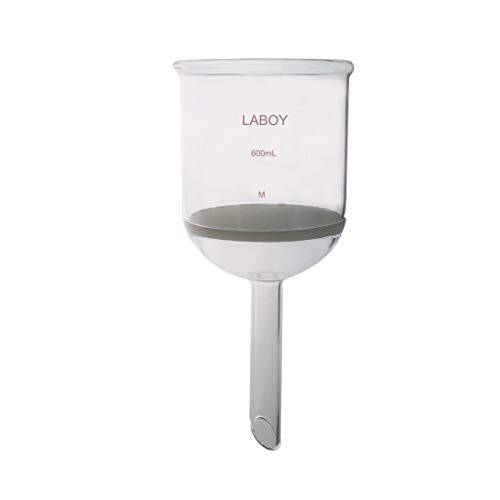 Laboy Glass Buchner Funnel 600mL with 90mm Fritted Disc, Medium Porosity (G3), Heavy Wall Borosilicate 3.3 Glass for Vacuum Filtration, Professional Chemistry Lab Glassware Apparatus