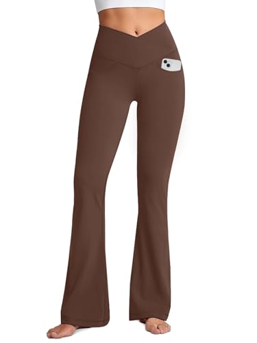 Image of Flare Leggings for Women with Pockets 2pack High Waisted Crossover Flare Leggings Bootcut Yoga Pants