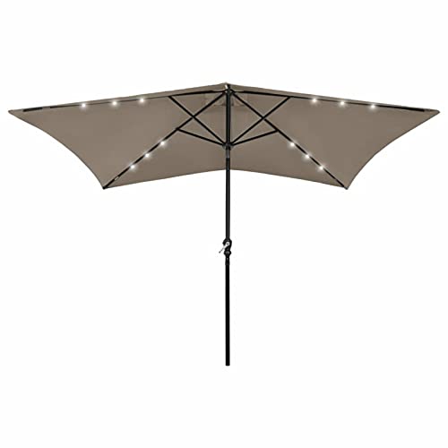 Parasol extérieur 2x3 m CLSDRZC taupe avec mât en acier et éclairage LED intégré