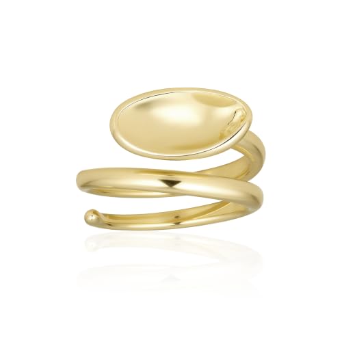 dnswez Gold Silver Chunky Statement Ring for Women, Sculptural Concave Ring, 14K Gold Plated Stackable Minimalist Fashion Jewelry Gifts (Gold, 7) by dnswez - Used condition - US$10.20