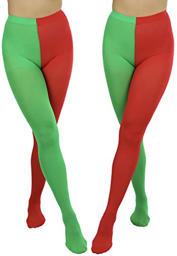 Image of ToBeInStyle Women's Two Toned Vibrant Jester Contrast Opaque Multicolored Tights