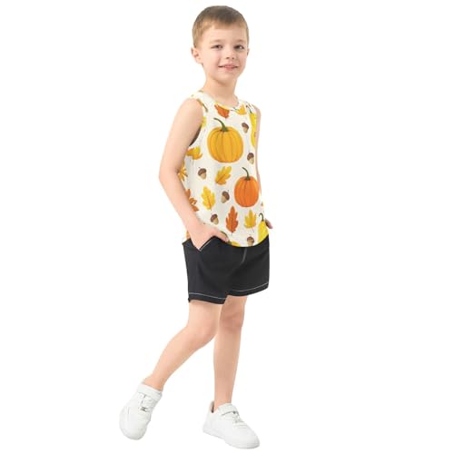 J JOYSAY Autumn Pumpkin Acorn Leaves Boys Tank Top Sleeveless Muscle Shirts Quick Dry Kids T-Shirts 3-15T4