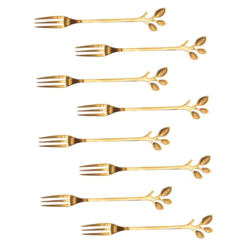MOLUCKFU 8 pezzi Forchette Frutta in Acciaio Dorato da Forchettine Dessert Resistenti per Torta Accessorio Cucina Versatile per Casa Ristorante e Campeggio