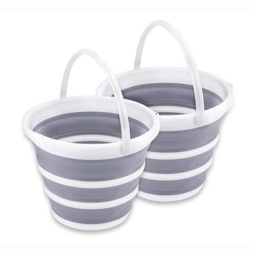 Secchio pieghevole, secchio per la pulizia, secchio per acqua, secchio per mocio, secchio da 10 litri, pieghevole, portatile, per esterni, giardino, campeggio, salvaspazio, confezione da 2 pezzi