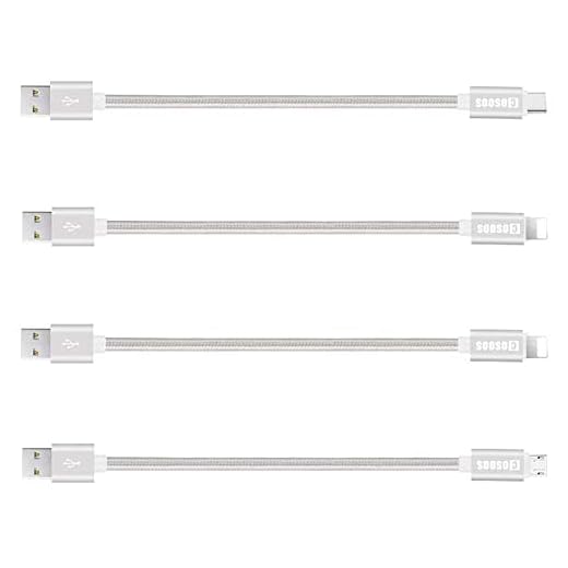COSOOS Multi USB Cable, Multiple Cables Include 2 lPhone Cables, 1 USB Type C Cable and 1 Micro USB Cable, 4 Short USB Charging Cords Compatible with iPhone, Android, Samsung, Charging Station