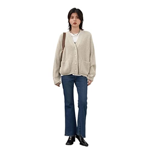 Lsdjgdde Women's Cardigan Korean Loose V-Neck Fold Over Cuffs Knitted Sweaters Female Jumper Long Sleeve Tops Spring Autumn (Color : B, Size : S Code) #TOP2