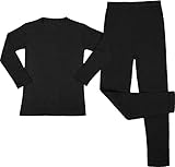 Kinder Thermo-Unterwäsche Set (Langärmligem Oberteil + Langer Unterhose) - Atmungaktiv, Wärmend und Kuschelig - ÖkoTex100 Farbe Schwarz Größe XL/158-164