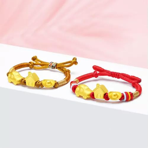 1 Pulsera de Oro Amarillo auténtico de 24 Quilates para Mujer, Hombre, bebé, casa, Coche, Dinero, Hilo Rojo.
