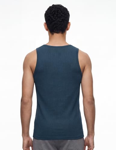 Image of DAMENSCH Men Ribbed Texture, Cotton-Rich Comfort, Easy Regular fit, Solid Colours Ribbed Elemental Tank Tops