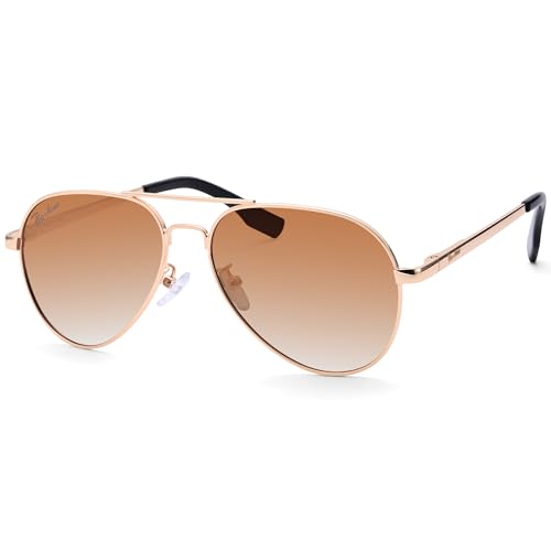 Pro Acme Small Aviator Polarized Sunglasses for Women Men, Petite Aviator Frame for Small Face Junior, 52MM(Gold Frame/Brown Gradient Lens)