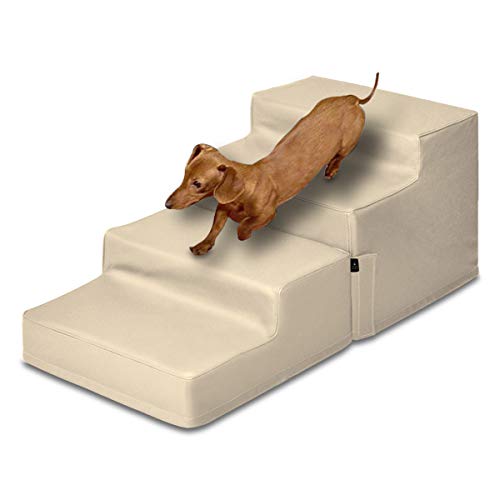 ottostyle.jp PVCレザー ドッグステップ 4段 Mサイズ 【ベージュ】 幅40cm×奥行40cm×高さ32cm 抗菌 防臭 足腰 負担軽減 ソファやベッドの昇り降り 2段使用可能 折りたたみ