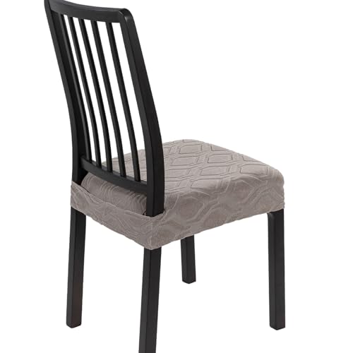 Image of SearchI Stretch Dining Chair Seat Covers Set of 6, Soft Removable Washable Seat Covers for Dining Chairs, Dining Room Seat Cover Protector (Rear-Covered, Hexagon Taupe)