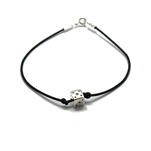 Bracelet en argent massif 925 dé anti-allergie cuir B000221