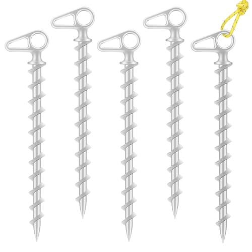 COBARYEN 11' Aluminum Screw-in Ground Anchors - Heavy Duty Metal, Non-Rust Spiral Tent Stakes for High Wind, Grass, Sand, Camping, Canopies, Trampolines & Outdoor Securing