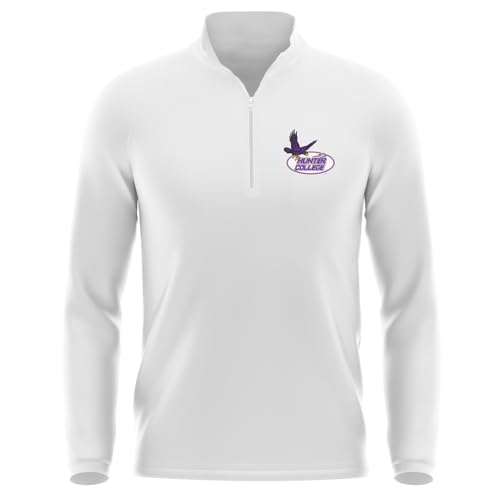 Hunter College Men's Active 1/4 Zip Pullover Left Chest Logo, White, L