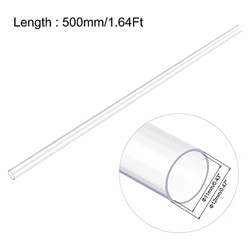 Image of uxcell Rigid Round Clear Tubing 11mm(7 /16'') ID x 12mm(15 /32'') OD x 1.64Ft Length Plastic Tube