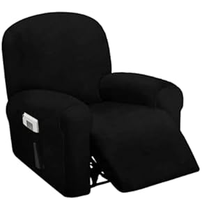 ULTICOR 4-Piece, 1 Seat Recliner Cover, Velvet Stretch Reclining Chair Covers for 1 Cushion Reclining Sofa, Single Seat Recliner Couch Cover, Thick, Very Soft, Machine Washable (Black)