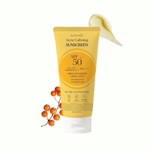 Auravedic Acne Calming Sunscreen SPF 50 PA++++ | Oil-Free Broad Spectrum UVA/UVB Face Sunscreen with...