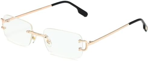 Vintage Rectangular Rimless Sunglasses, Retro Frameless Sunglasses for Men and Women, UV400 Protection