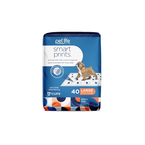 Pet Life Unlimited Smart Prints Large Puppy Pads, Pee Pads for Dogs, Dog Training Pads - Odor Controlling Dog Pee Pads with Wetness-Activated Fragrance - USA Made - 22\" x 22\" - 80 Count (L)