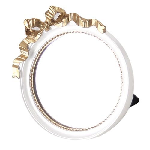 Espejo de maquillaje portátil redondo con moño beige