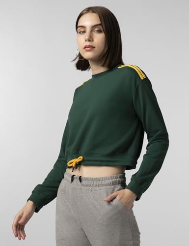 Image of FYLTR Women's Terry Crop Top - Full Sleeve | Elasticated Waist & Cuff | Boxy Fit | Stripe Detailing | Tops for Women Western | Women t Shirt