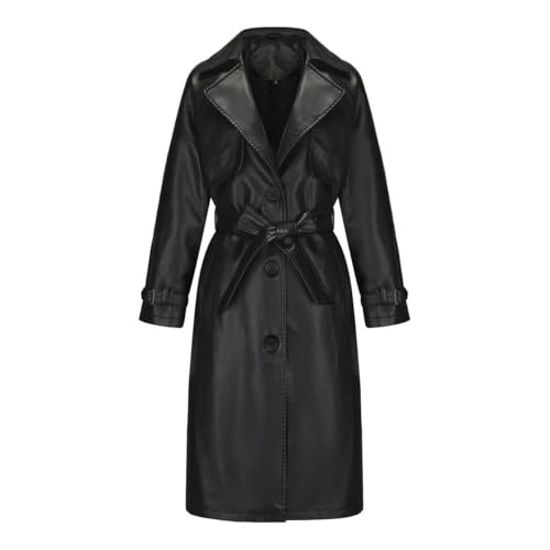 SYLDMKJ Trench Donna Giacca in Pelle Lunga delle Donne Autunnali per La Giacca da Donna in Pelle per La Cintura-Nero-M