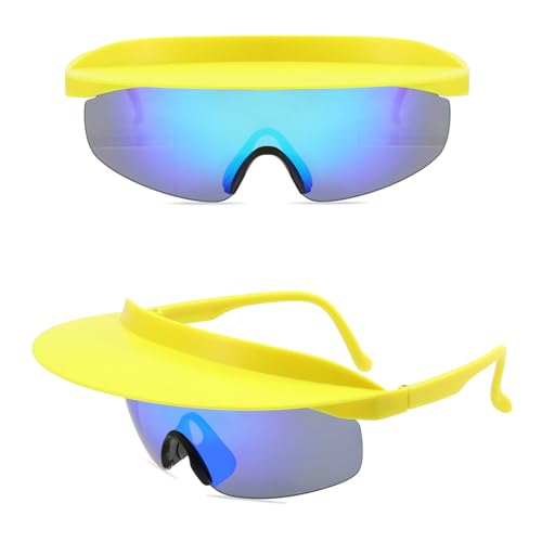 LUHUL Visor Sunglasses UV400 Polarized for Men Women Teens, Wrap Around Sport Glasses for Outdoor Activities (yellow, blue)