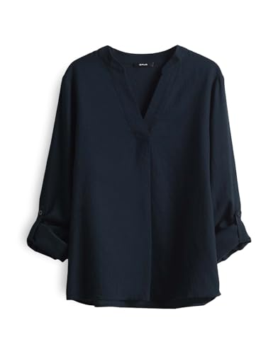 OPUS Damen Langarmbluse | Tunikabluse FELENA Regular aus Leinen Mix Coal Blue, 40