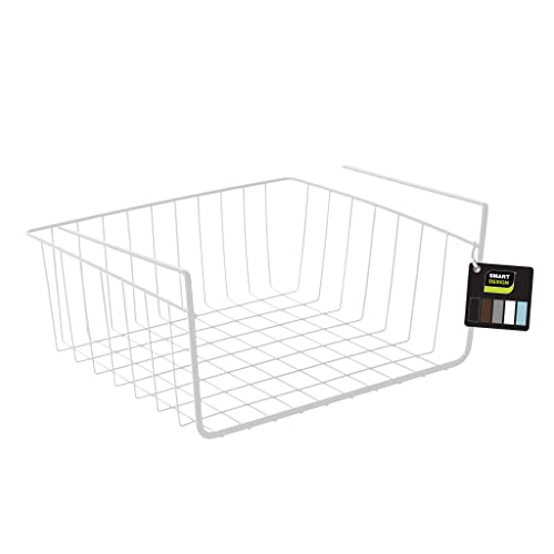 Smart Design Undershelf Storage Basket - Small - Snug Fit Arms - Steel Metal Wire - Rust Resistant Finish - Cabinet, Pantry, Shelf Organization - Kitchen (12 X 5.5 Inch) [White] #TOP8