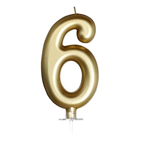 Gold Birthday Number 6 Candle 5.75 Inch Gold Birthday Decorations Candles for Cake Topper Party Decoration Anniversary and Graduation Celebrations