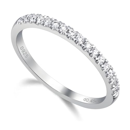 0.45CT Moissanite Eternity Rings for Women D Color VVS1 Clarity Round Created Diamond and 925 Sterling Silver with 18K White Gold Vermeil Size 5-10