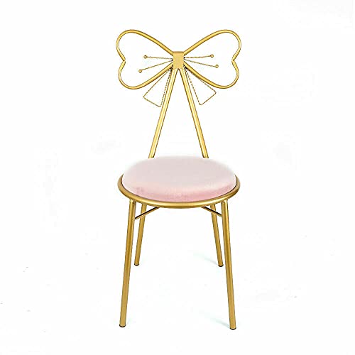 Gdrasuya10 Butterfly Bow Tie Pink Vanity Makeup Chair Gold Lounge Chair Velvet Cushion Metal Frame Dresser Seat With Butterfly Backrest, Whole Height 32.28 Inch (Light Pink) #TOP2
