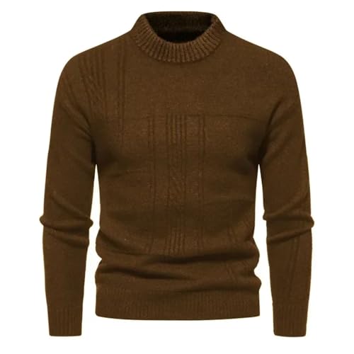 Men's Half High Neck Sweater Solid Color Pullover Round Neck Slim Fit Warm Thick Knitwear M47-Coffee L