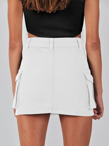 Anrabess Cargo Skirt Women Button Mini Skirt With Pocket Y2K Bodycon 2024 Trendy Denim Jean Short Skirts White Medium thumb #2