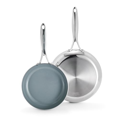 GreenPan Valencia Pro Tri-Ply Stainless Steel 8” and 10” Frying Pan Skillet Set, Ceramic Nonstick PFAS-Free Coating, Multi Clad Cookware, Induction, Dishwasher Oven and Broiler Safe
