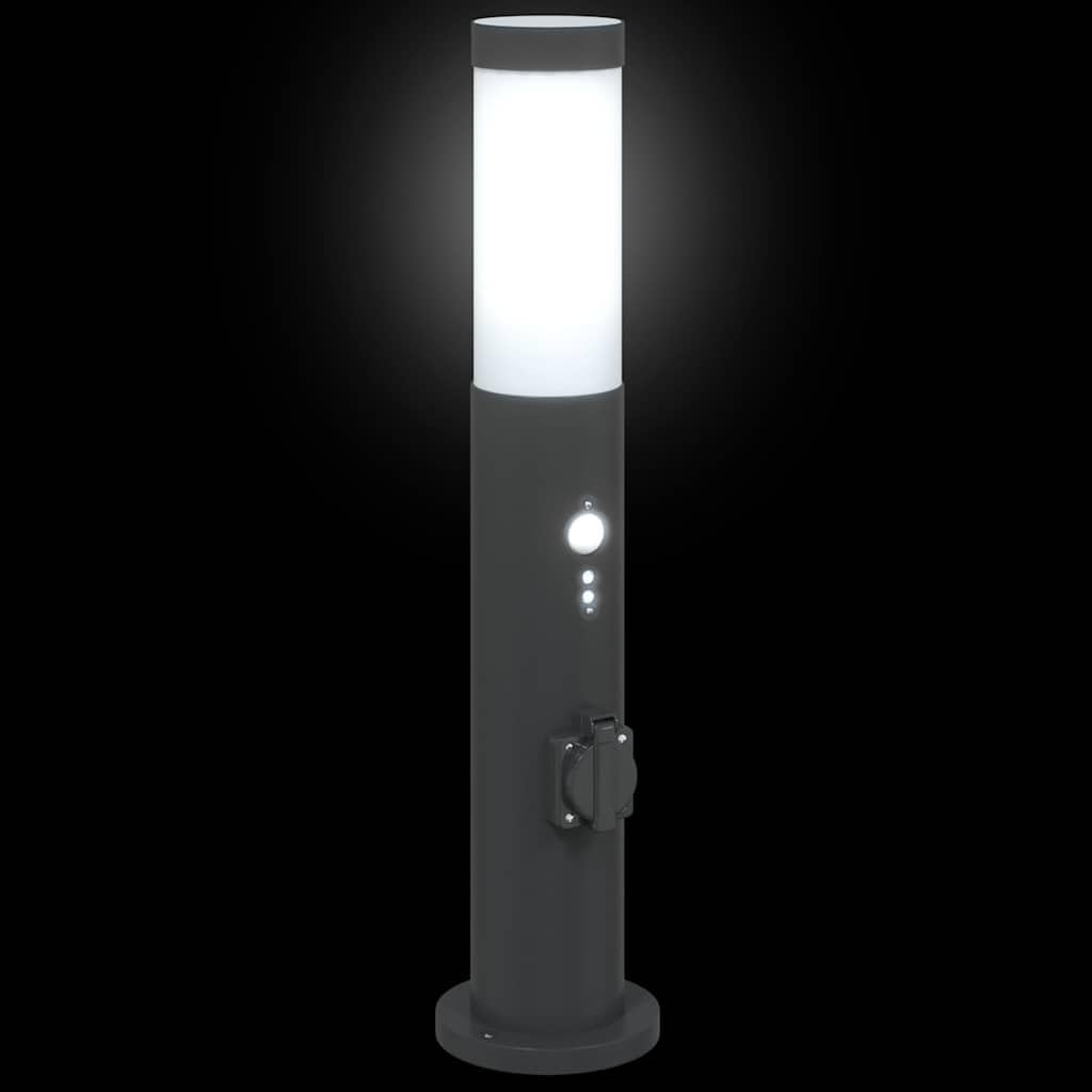 Set di 3 lampade a colonna con sensore e presa, 50 cm, in acciaio inox, IP44, per terrazza, giardino, con sensore di movimento e diffusore, moderna lampada a LED per soggiorno, camera da