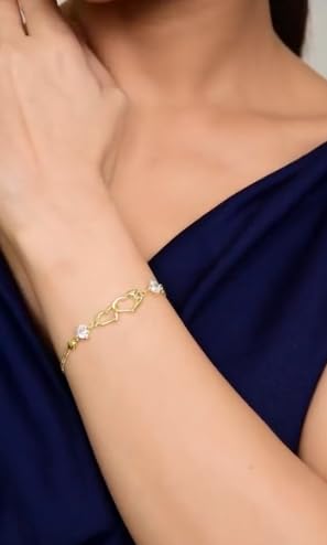 Image of Nilu's Collection Double Heart Shape Cubic Zirconia Charm Bracelet, Love Bracelet for Women and Girls, Valentine's Day Gift