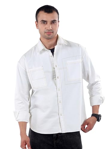 Image of Beyoung Cotton Contrast Stitch Relaxed Fit Shirt for Men | Dual Pockets | Full Sleeves | Casual Shirt