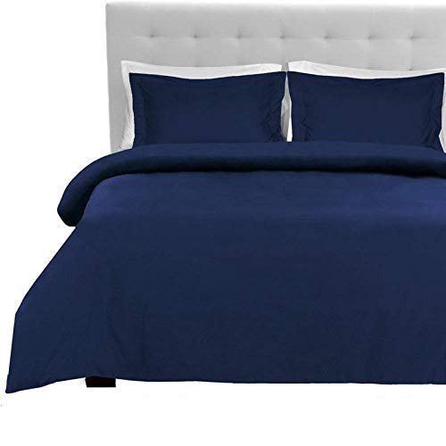 Tula Linen Juego de sábanas de algodón Egipcio de 800 Hilos en Color Blanco sólido, (UK King Size 150 x 200 CM, Azul Marino)