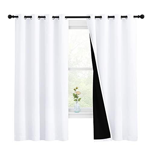 Image of NICETOWN White 100% Blackout Lined Curtains, 2 Thick Layers Completely Blackout Window Treatment Thermal Insulated Drapes for Kitchen /Bedroom (1 Pair, 55 inches Width x 68 inches Length Each Panel)