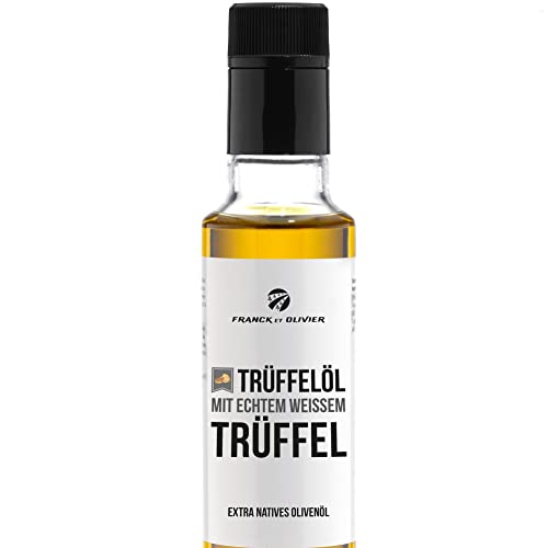 Edition weißes Trüffelöl mit echtem weißem Trüffel. 250ml. Aus nativem Olivenöl extra vergin. Für Saucen und zum Verfeinern von Gerichten. Für vegane und glutenfreie Ernährung geeignet