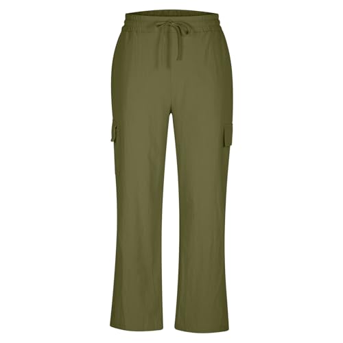 Men's Cotton Linen Pants Drawstring Elastic Waist Multi-Pockets Cargo Trouser Loose Comfy Wide Leg Sweatpant4