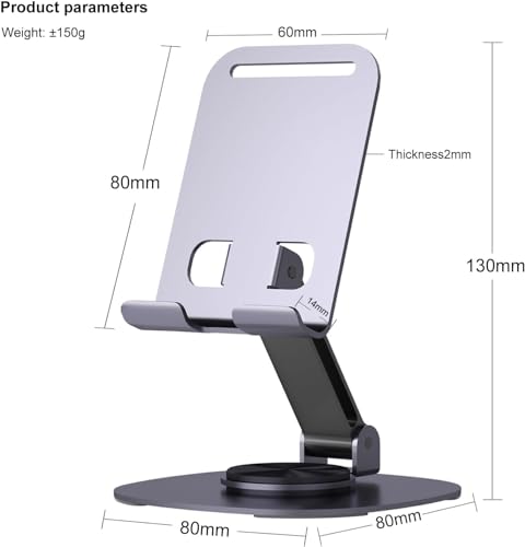 Image of EDNITA Phone Holder for Desk 360Rotating, Portable & Foldable Cell Phone Stand for Office & Kitchen, Adjustable Tablet Stand for All Mobile Phones, iPhone, iPad, Smartphone (Metal Silver)