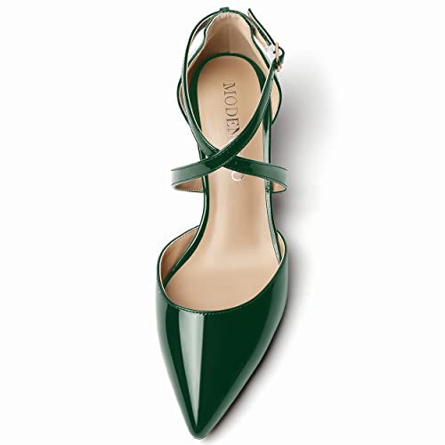 MODENCOCO Women's Patent Buckle Pointed Toe Block Cross Strap Solid Chunky Low Heel Pumps Shoes 2 Inch3