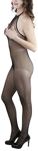 Image of ToBeInStyle Women's Bodystocking Crotchless Peek-A-Boo Fishnet Lace Bodysuit