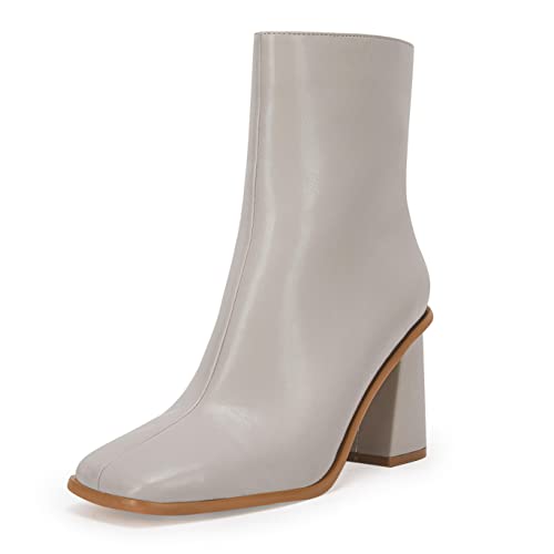 Photo 1 of Coutgo Womens Square Toe Chunky Heeled Ankle Boots Side Zip Faux Leather Booties 9.5 Grey