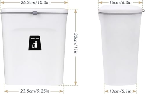 Image of 10 L Kitchen Compost Bin for Counter Top or Under Sink, Hanging Small Trash Can with Lid for Cupboard /Bathroom /Bedroom /Office /Camping, Mountable Indoor Compost Bucket (White)